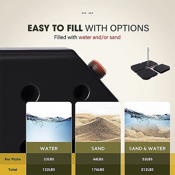 Base de parasol de patio décalée en porte-à-faux robuste, 4 pièces - 12U03C