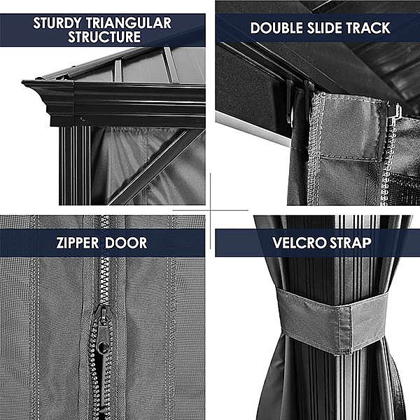 Tonnelle extérieure de luxe avec toit rigide en maille - 10G01F