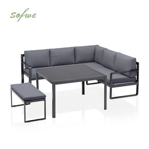 Ensemble de canapé en fonte d'aluminium avec table et tabouret - 11C01F