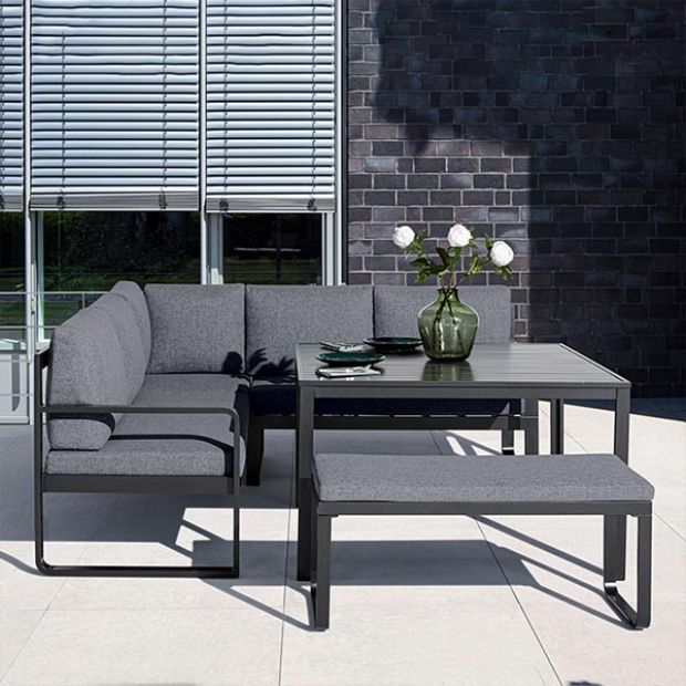 Ensemble de canapé en fonte d'aluminium avec table et tabouret - 11C01F