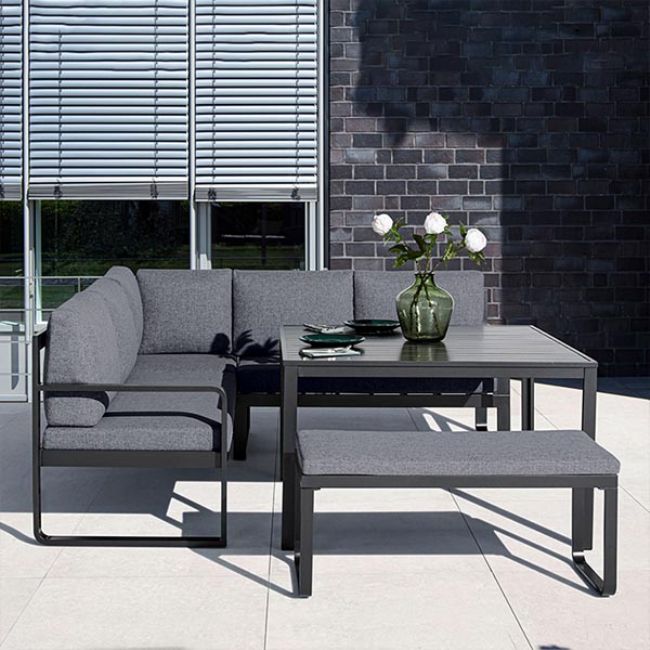 Ensemble de canapé en fonte d'aluminium avec table et tabouret - 11C01F