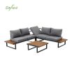 Ensemble de canapés d'angle pour extérieur avec dossier réglable et tables d'appoint aspect bois - 11C03E