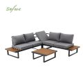 Ensemble de canapés d'angle pour extérieur avec dossier réglable et tables d'appoint aspect bois - 11C03E