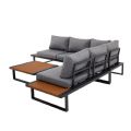 Ensemble de canapés d'angle pour extérieur avec dossier réglable et tables d'appoint aspect bois - 11C03E