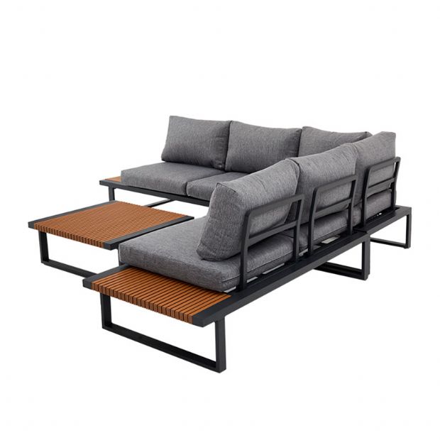 Ensemble de canapés d'angle pour extérieur avec dossier réglable et tables d'appoint aspect bois - 11C03E