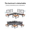 Ensemble de canapés d'angle pour extérieur avec dossier réglable et tables d'appoint aspect bois - 11C03E