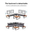 Ensemble de canapés d'angle pour extérieur avec dossier réglable et tables d'appoint aspect bois - 11C03E