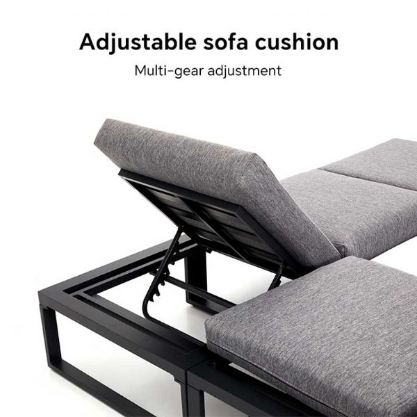 Ensemble de canapés d'angle pour extérieur avec dossier réglable et tables d'appoint aspect bois - 11C03E