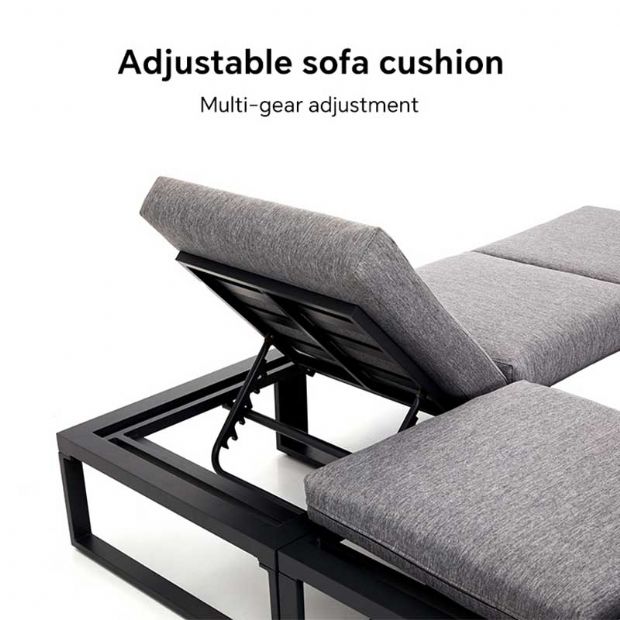 Ensemble de canapés d'angle pour extérieur avec dossier réglable et tables d'appoint aspect bois - 11C03E