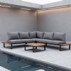 Ensemble de canapés d'angle pour extérieur avec dossier réglable et tables d'appoint aspect bois - 11C03E