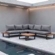 Ensemble de canapés d'angle pour extérieur avec dossier réglable et tables d'appoint aspect bois - 11C03E