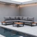Ensemble de canapés d'angle pour extérieur avec dossier réglable et tables d'appoint aspect bois - 11C03E