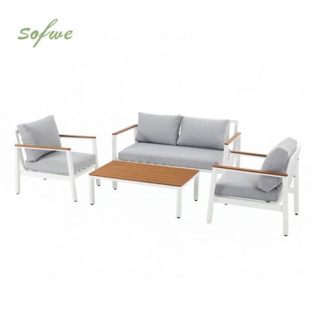 Ensemble de canapés en aluminium pour extérieur 4 pièces avec finition veinée bois - 11C11D