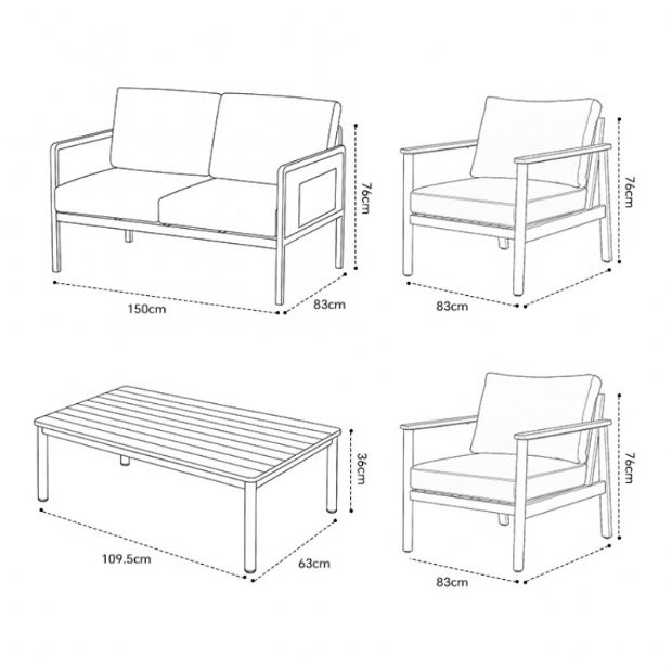 Ensemble de canapés en aluminium pour extérieur 4 pièces avec finition veinée bois - 11C11D