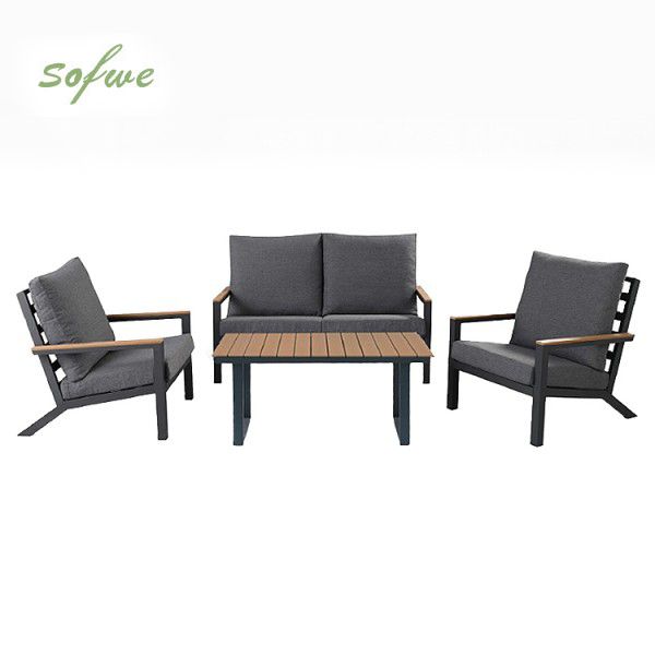 Ensemble de canapés en aluminium pour extérieur 4 pièces en couleur noire - 11C11F