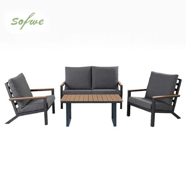 Ensemble de canapés en aluminium pour extérieur 4 pièces en couleur noire - 11C11F