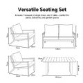 Ensemble de canapés en aluminium pour extérieur 4 pièces en couleur noire - 11C11F