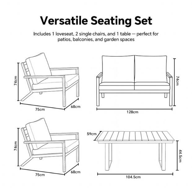 Ensemble de canapés en aluminium pour extérieur 4 pièces en couleur noire - 11C11F