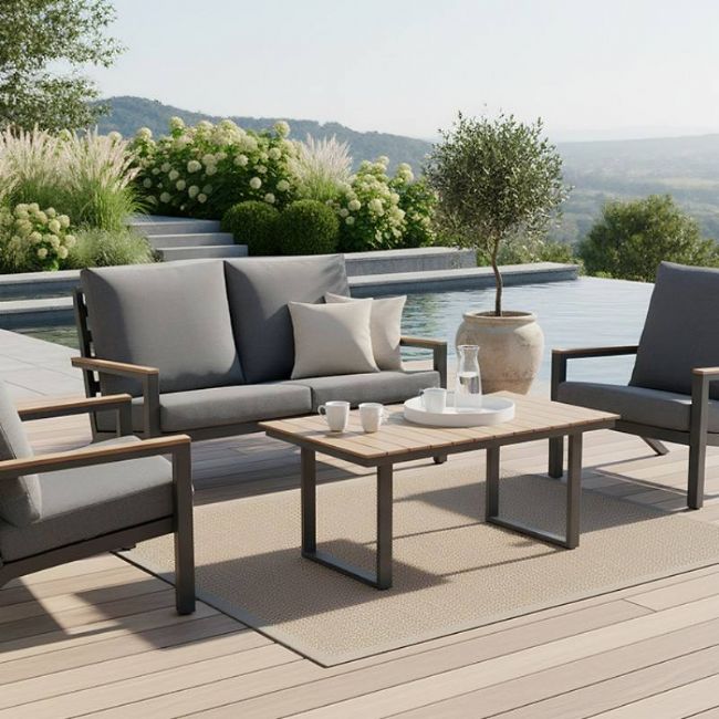 Ensemble de canapés en aluminium pour extérieur 4 pièces en couleur noire - 11C11F