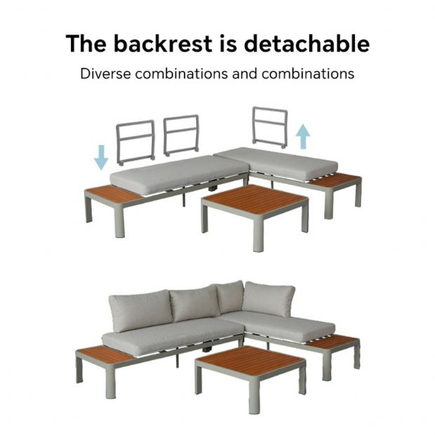 Ensemble canapé d'angle pour extérieur avec dossier réglable et canapé deux places - 11C11G