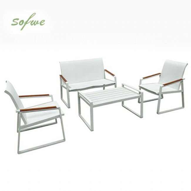 Ensemble de canapés en aluminium pour extérieur 4 pièces en couleur blanche - 11C11J