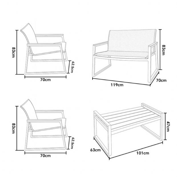 Ensemble de canapés en aluminium pour extérieur 4 pièces en couleur blanche - 11C11J