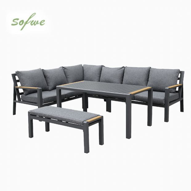 Ensemble canapé d'angle en aluminium pour patio extérieur avec table basse et repose-pieds - 11C12A
