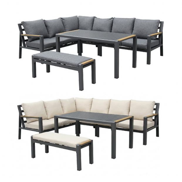Ensemble canapé d'angle en aluminium pour patio extérieur avec table basse et repose-pieds - 11C12A