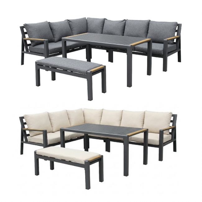 Ensemble canapé d'angle en aluminium pour patio extérieur avec table basse et repose-pieds - 11C12A