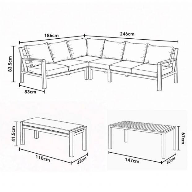 Ensemble canapé d'angle en aluminium pour patio extérieur avec table basse et repose-pieds - 11C12A