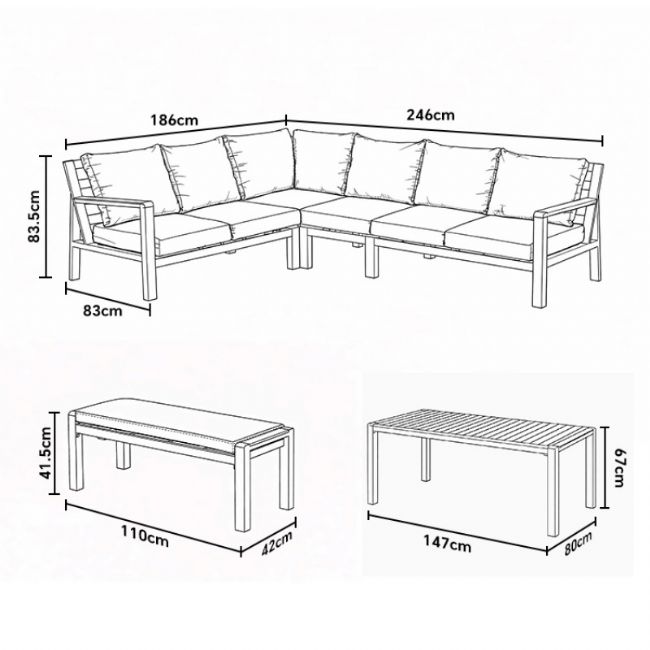 Ensemble canapé d'angle en aluminium pour patio extérieur avec table basse et repose-pieds - 11C12A
