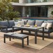 Ensemble canapé d'angle en aluminium pour patio extérieur avec table basse et repose-pieds - 11C12A
