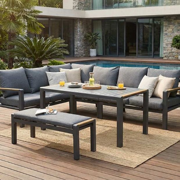 Ensemble canapé d'angle en aluminium pour patio extérieur avec table basse et repose-pieds - 11C12A