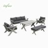Ensembles de canapés de salon d'extérieur design moderne en gros avec table à pieds en X et banc - 11C12B