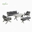 Ensembles de canapés de salon d'extérieur design moderne en gros avec table à pieds en X et banc - 11C12B