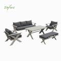 Ensembles de canapés de salon d'extérieur design moderne en gros avec table à pieds en X et banc - 11C12B