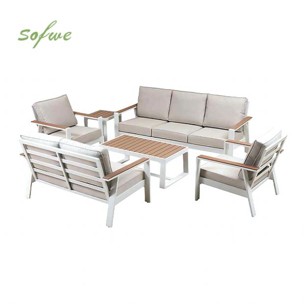 Ensemble de canapés en aluminium thermolaqué pour extérieur 6 pièces avec table à lattes en WPC en gros - 11C12C