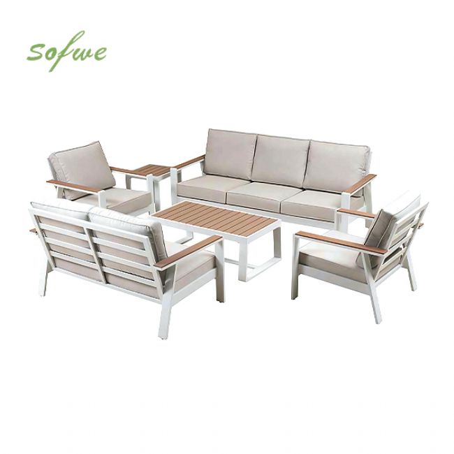 Ensemble de canapés en aluminium thermolaqué pour extérieur 6 pièces avec table à lattes en WPC en gros - 11C12C