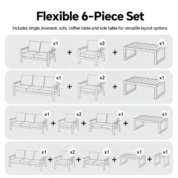Ensemble de canapés en aluminium thermolaqué pour extérieur 6 pièces avec table à lattes en WPC en gros - 11C12C
