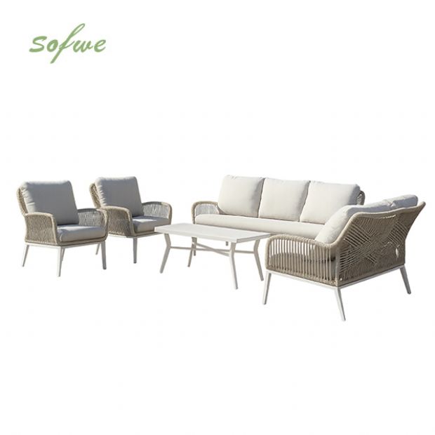 Ensemble de canapés tressés en corde toutes saisons en gros avec table basse en aluminium pour extérieur - 11C12D