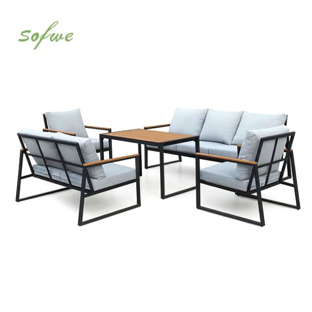 Ensemble de canapés de jardin modernes et compacts en plein air, ensemble 5 pièces avec structure en acier - 11C12E