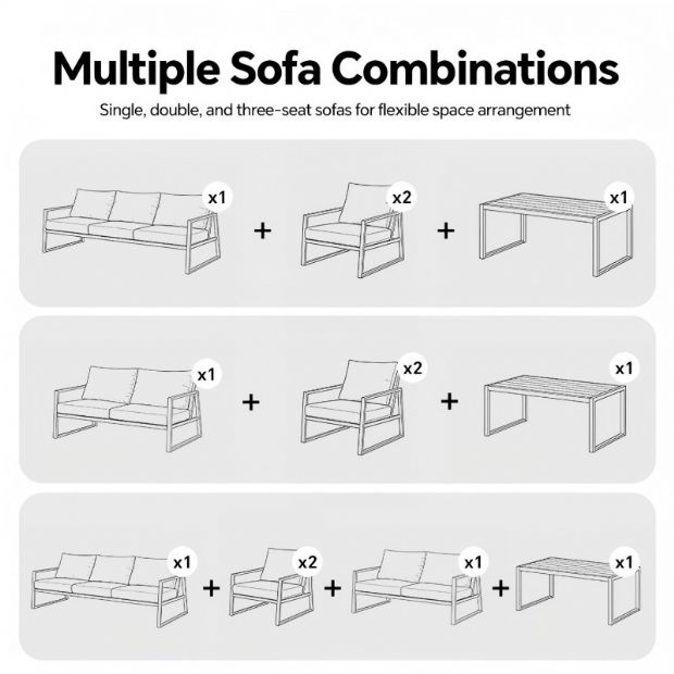 Ensemble de canapés de jardin modernes et compacts en plein air, ensemble 5 pièces avec structure en acier - 11C12E