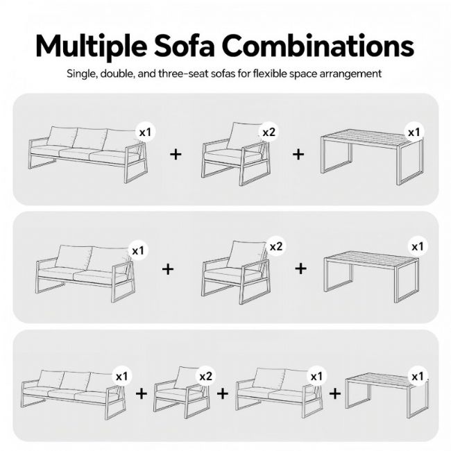 Ensemble de canapés de jardin modernes et compacts en plein air, ensemble 5 pièces avec structure en acier - 11C12E
