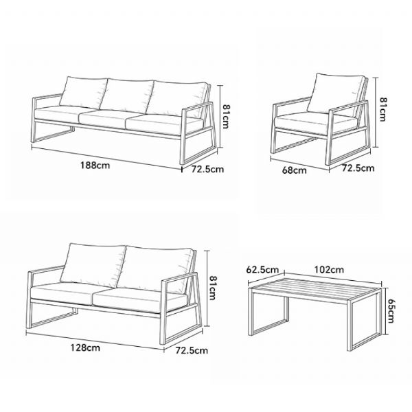 Ensemble de canapés de jardin modernes et compacts en plein air, ensemble 5 pièces avec structure en acier - 11C12E