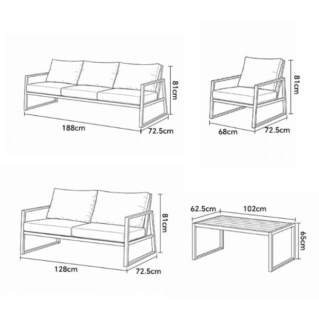 Ensemble de canapés de jardin modernes et compacts en plein air, ensemble 5 pièces avec structure en acier - 11C12E