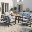 Ensemble de canapés de jardin modernes et compacts en plein air, ensemble 5 pièces avec structure en acier - 11C12E
