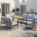 Ensemble de canapés de jardin modernes et compacts en plein air, ensemble 5 pièces avec structure en acier - 11C12E