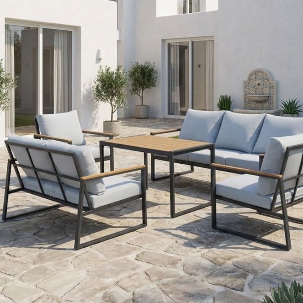 Ensemble de canapés de jardin modernes et compacts en plein air, ensemble 5 pièces avec structure en acier - 11C12E