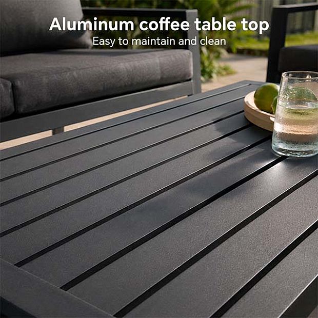 HF Patios Vente en Gros Directe d'Usine Salon de Jardin 4 Pièces en Aluminium avec Coussins Épais et Table Basse pour Espaces Extérieurs - 11C12F