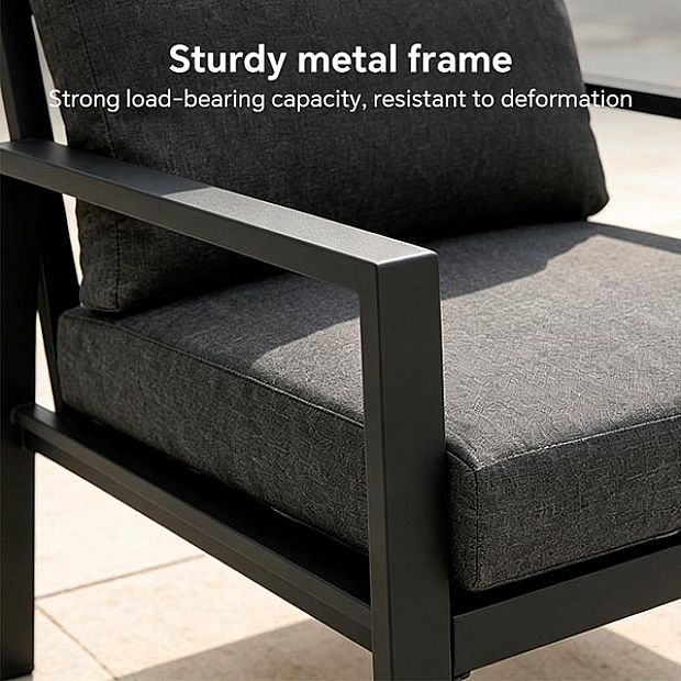 HF Patios Vente en Gros Directe d'Usine Salon de Jardin 4 Pièces en Aluminium avec Coussins Épais et Table Basse pour Espaces Extérieurs - 11C12F